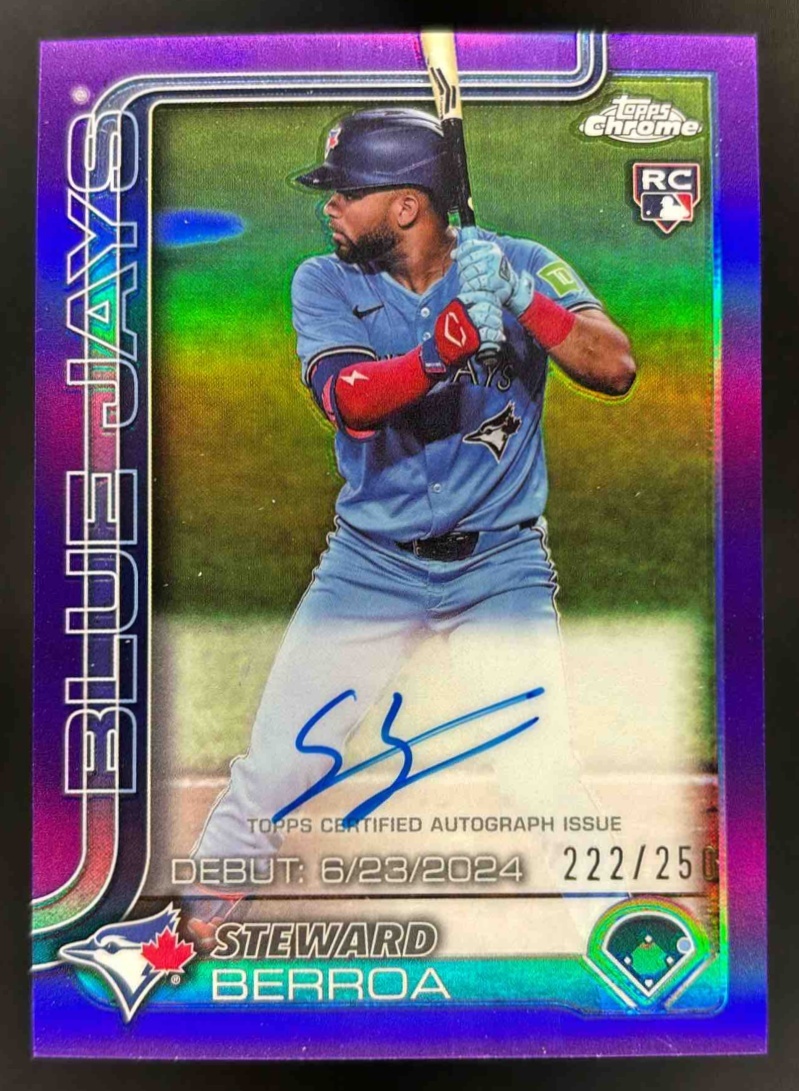 Card image for 2025 Topps Chrome Update Steward Berroa Rookie Debut Auto Purple Refractor /250