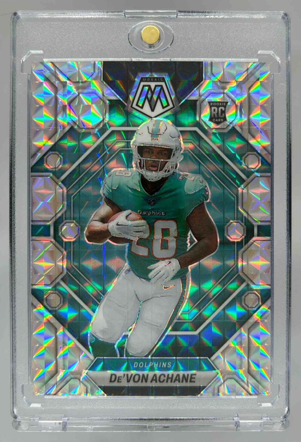 Card image for 2023 Panini Football Mosaic De'Von Achane #312 RC Miami Dolphins