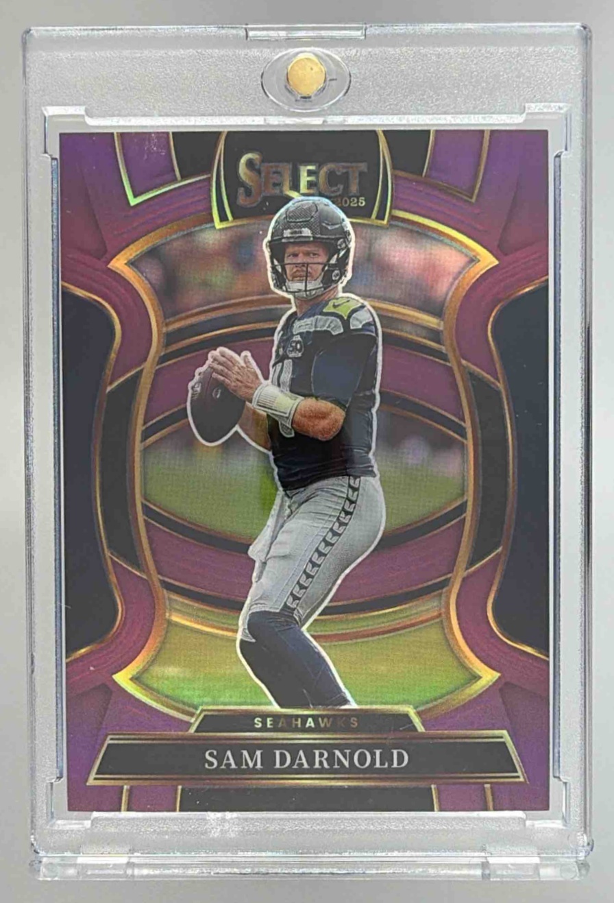 Card image for 2025 Panini Select Sam Darnold Concourse Purple Prizm /75 #13 Seahawks