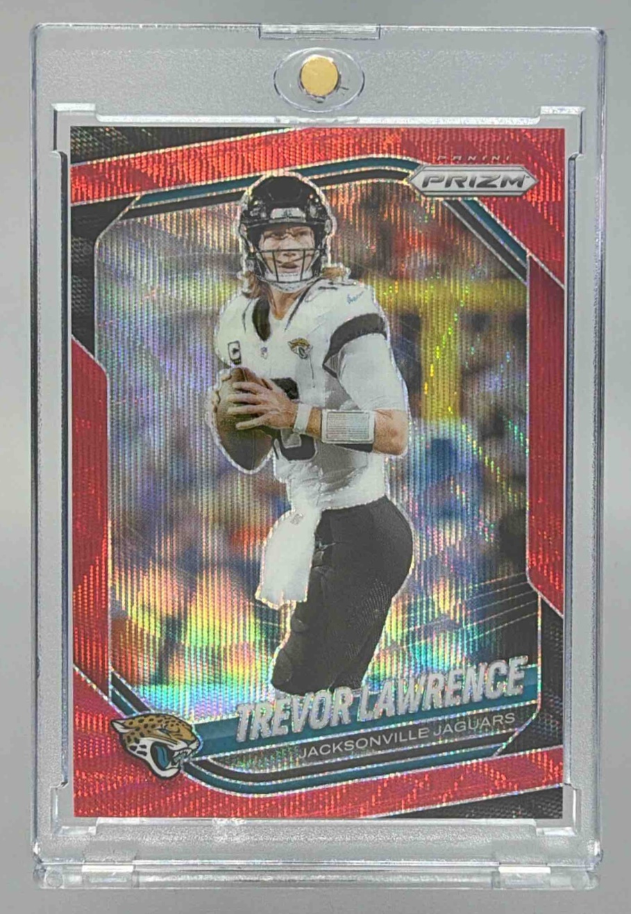 Card image for 2025 Panini Prizm Trevor Lawrence Red Wave /149 #238 Jaguars