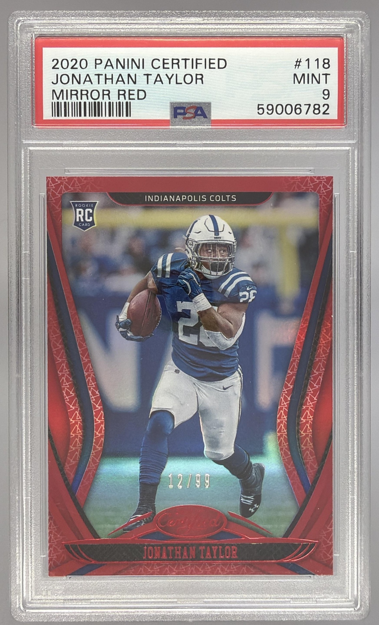 Card image for 2020 Panini Certified Jonathan Taylor Mirror Red /99 #118 RC Colts