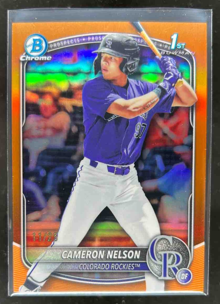 Card image for Cameron Nelson 2025 Bowman Draft Chrome Orange Refractor /25