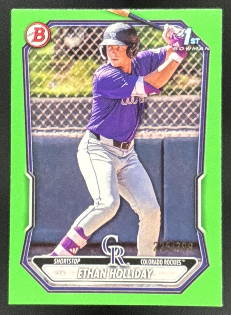 Card image for Ethan Holliday 2026 Bowman Neon Green Border /399 Prospects Colorado Rockies