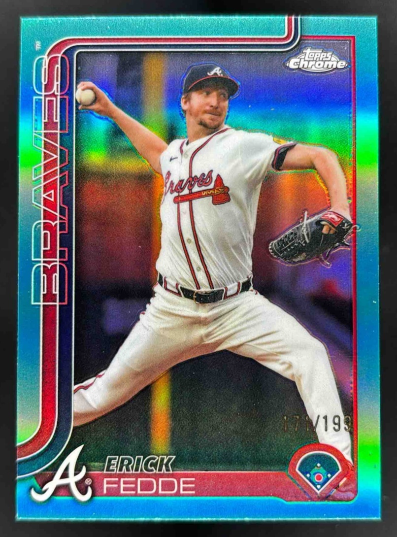 Card image for 2025 Topps Chrome Update Erick Fedde Aqua Refractor /199 #USC89 Braves