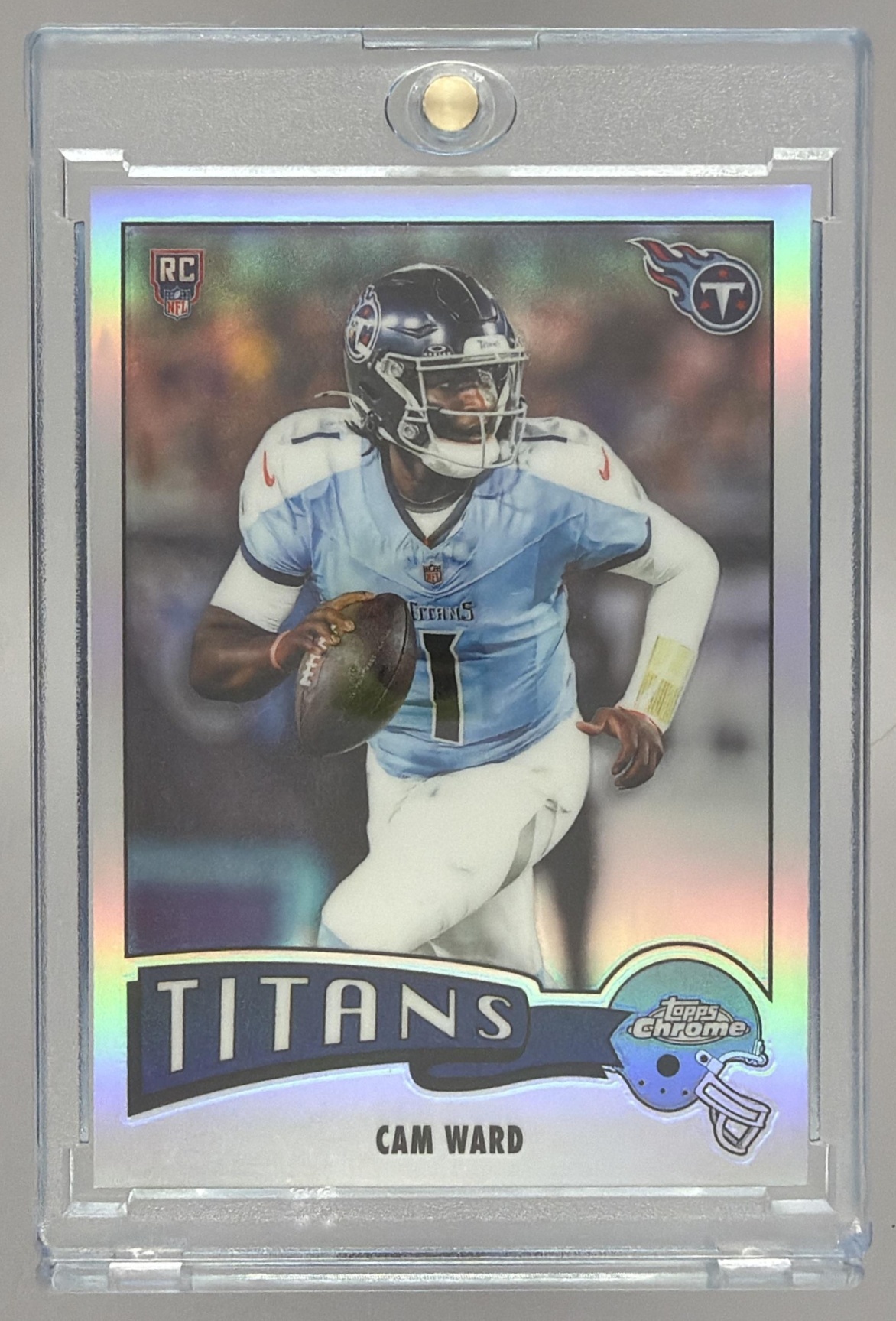 Card image for 2025 Topps Football Chrome Cam Ward 1975 Refractor #1975-33 RC Tennessee Titans