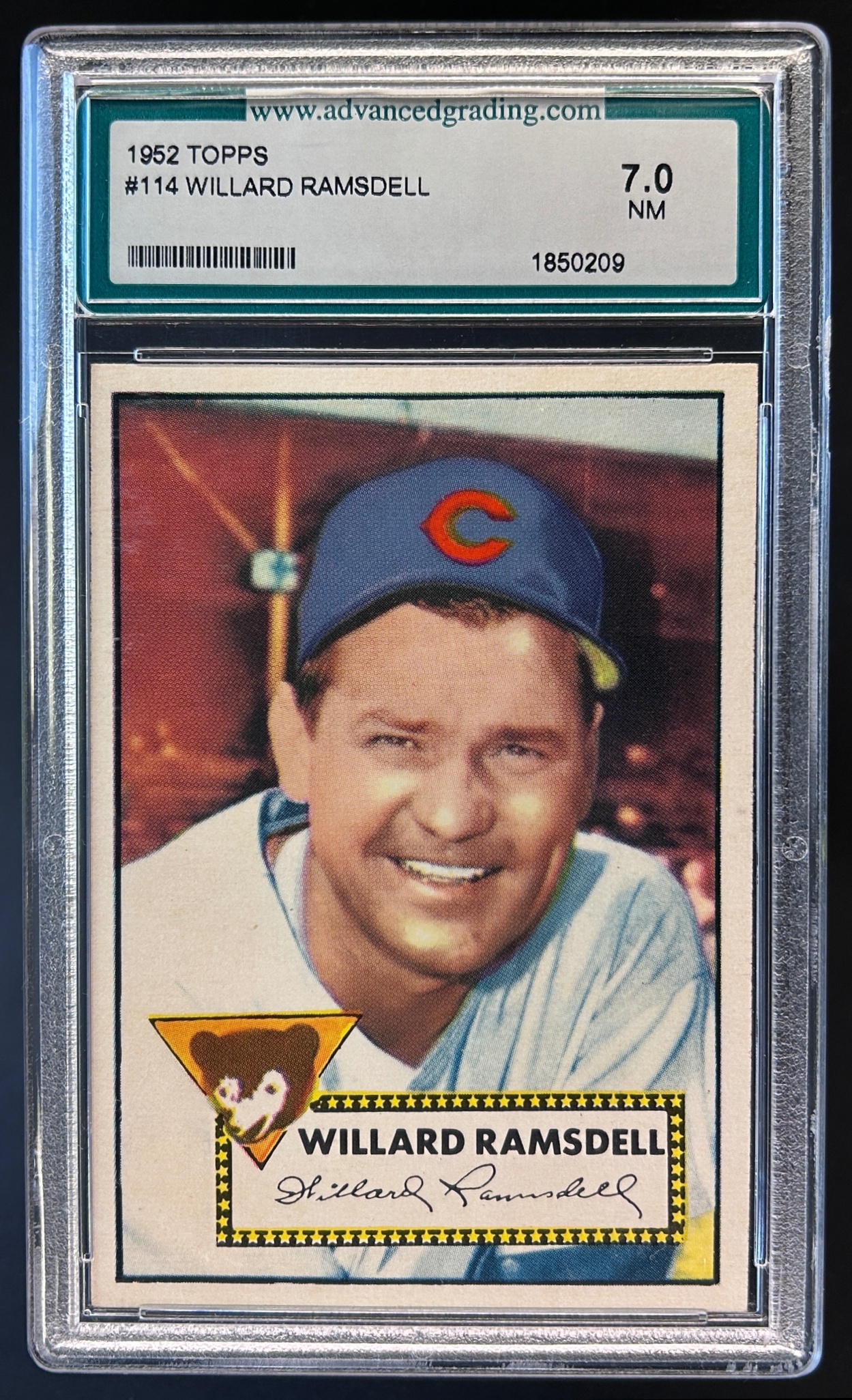 Card image for 1952 TOPPS WILLARD RAMSDELL #114 AGS 7 NM SHARP CLEAN UER CHICAGO CUBS
