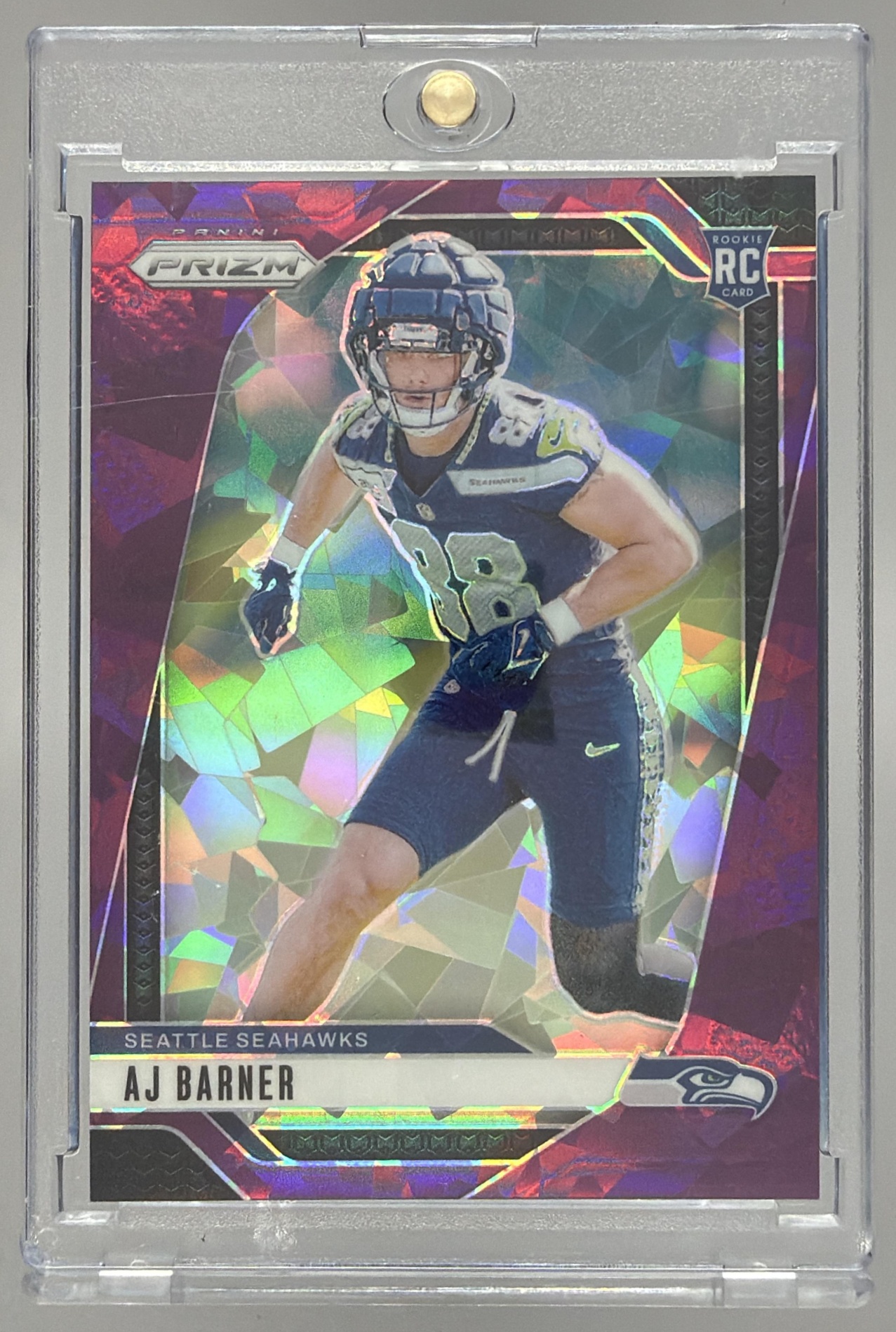 Card image for 2024 Panini Football Prizm AJ Barner Purple Ice /225 #304 RC Seattle Seahawks