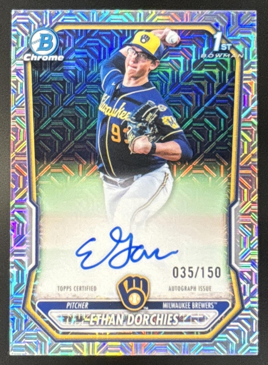 Card image for 2026 Bowman Ethan Dorchies Chrome Auto HTA Choice Refractor /150 1st Prospect