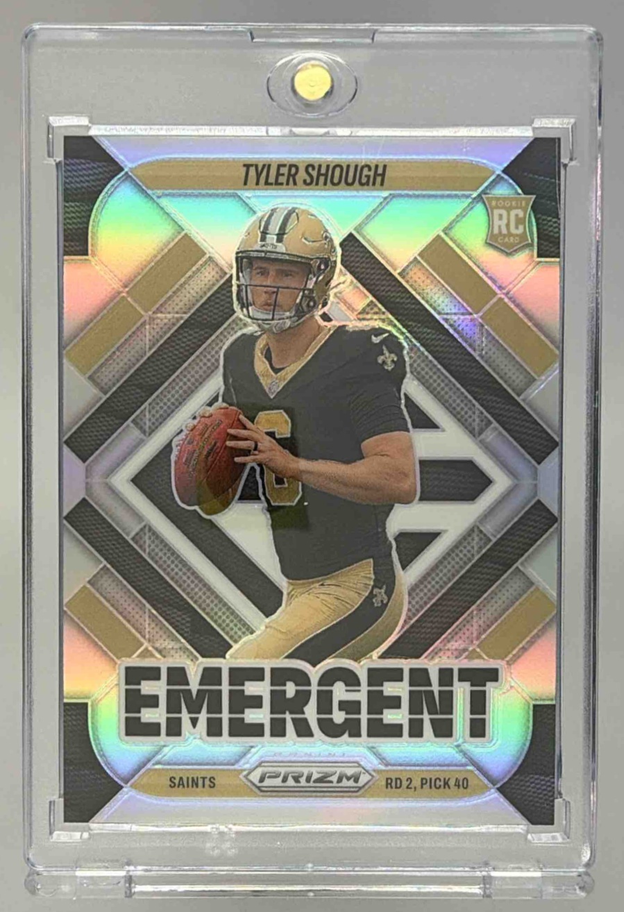 Card image for 2025 Panini Football Prizm Tyler Shough Emergent Silver #8 New Orleans Saints