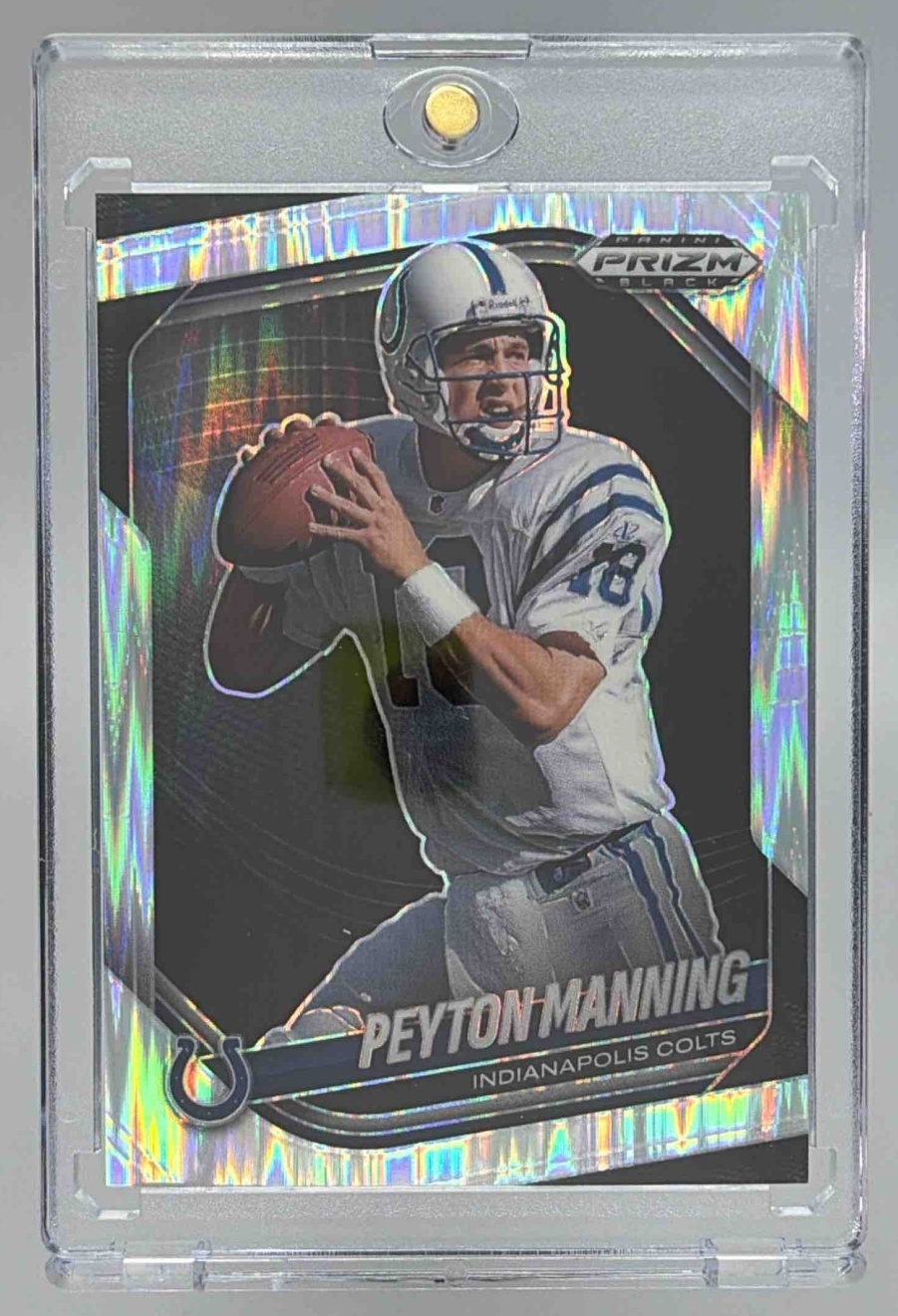 Card image for 2025 Panini Prizm Black Peyton Manning Skewed /249 #71 Colts