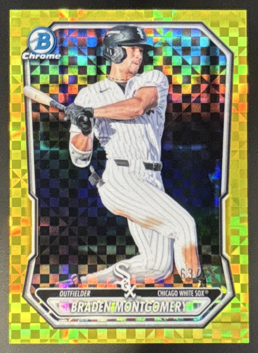 Card image for 2026 Bowman Braden Montgomery Chrome Prospects Yellow X-Fractor /75