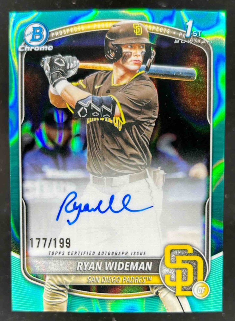 Card image for Ryan Wideman 2025 Bowman Draft Chrome Prospect Auto Aqua Lava Refractor /199