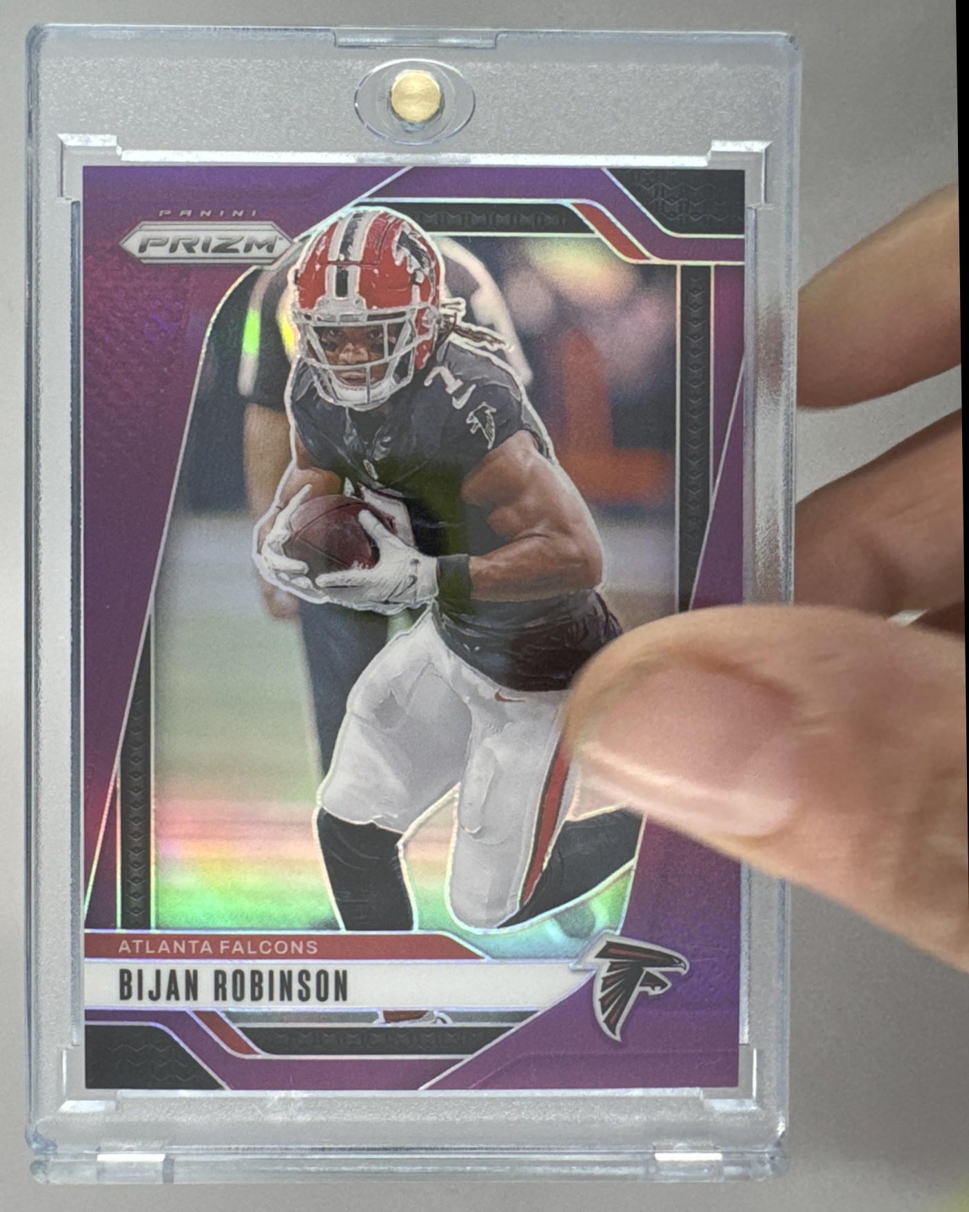 Card image for 2024 Panini Football Prizm Bijan Robinson Purple /125 #11 Atlanta Falcons