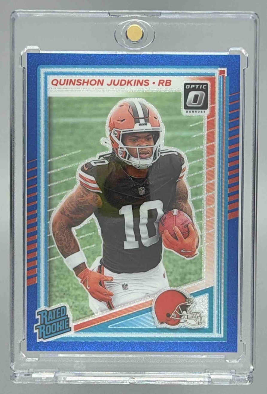 Card image for 2025 Panini Donruss Optic Quinshon Judkins Rated Rookie Blue Glitter Prizm #252 Browns