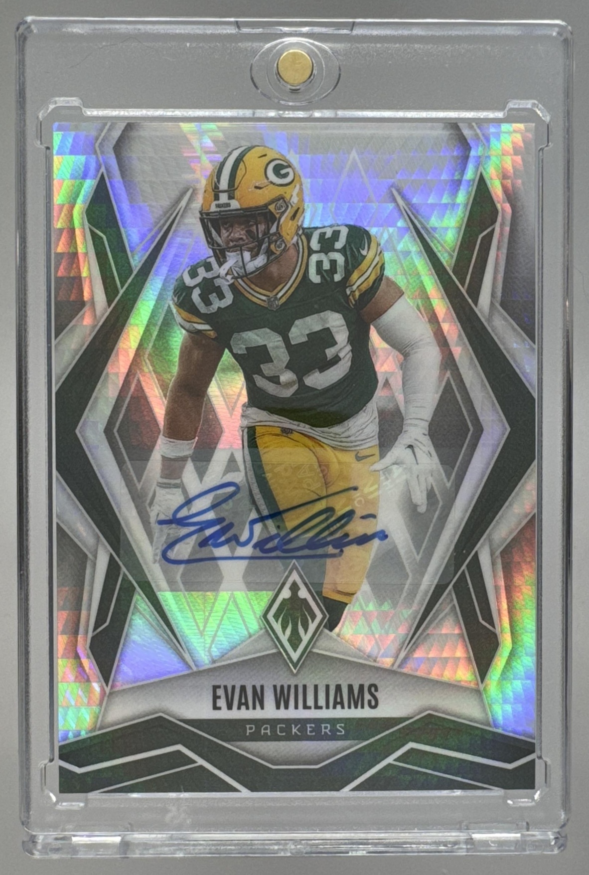 Card image for 2025 Panini Phoenix Evan Williams Auto Gold Prizm /10 #133 Packers