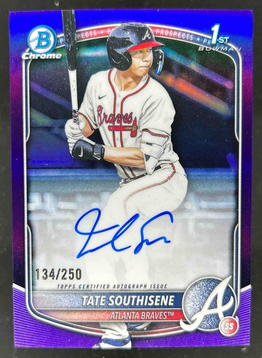Card image for Tate Southisene 2025 Bowman Draft Chrome Prospect Auto Purple Refractor /250