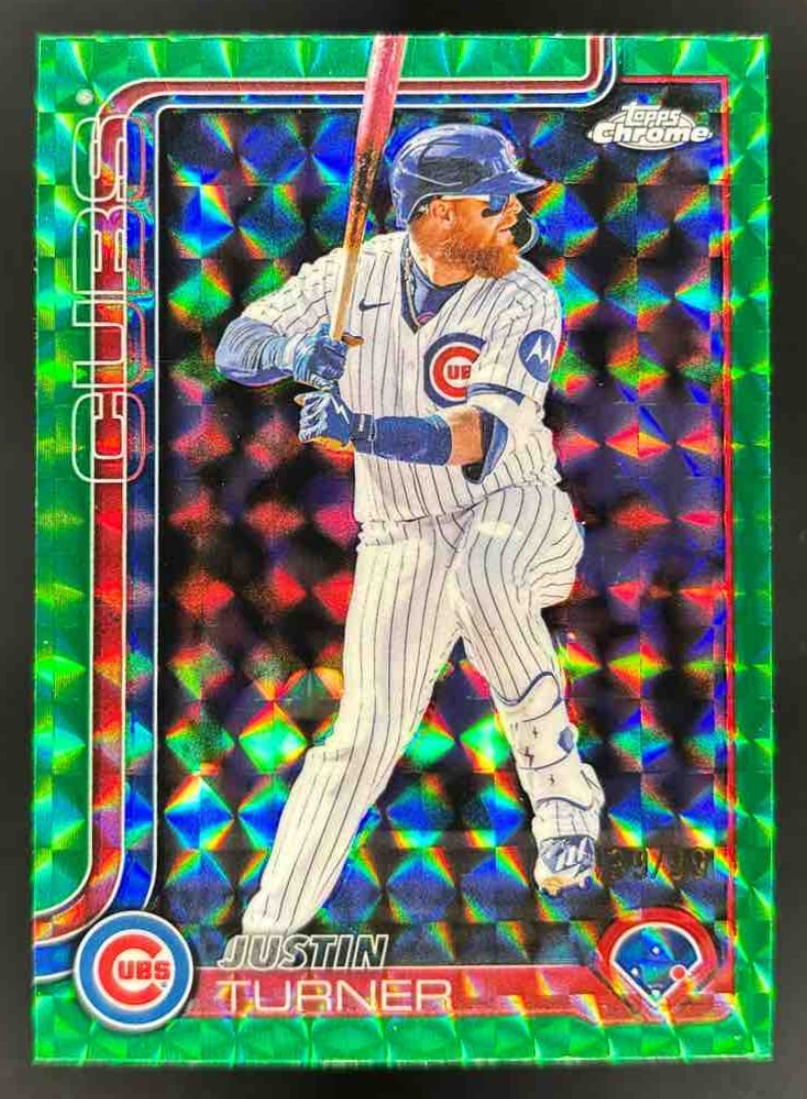 Card image for 2025 Topps Chrome Update Justin Turner Green Geometric Refractor /99