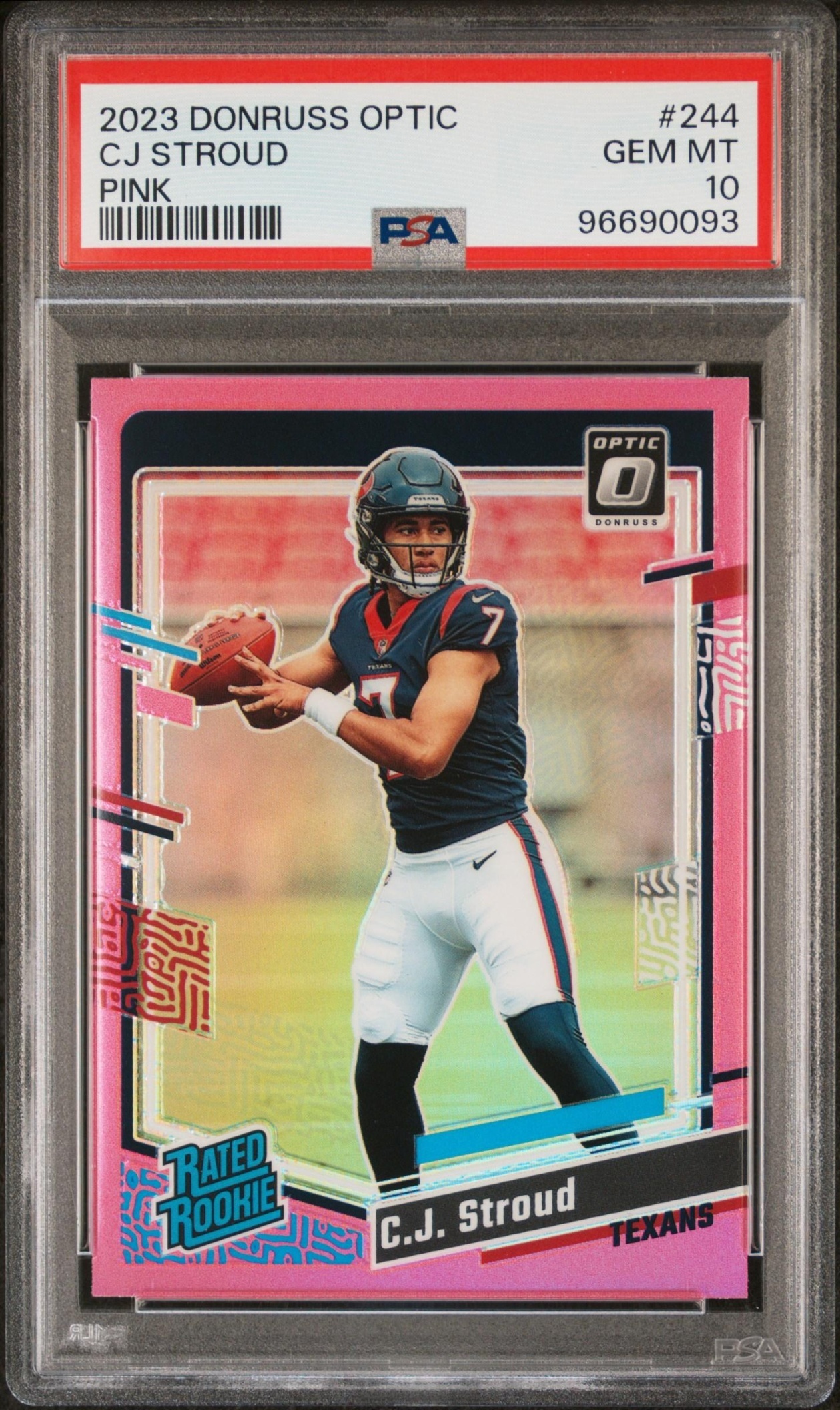 Card image for 2023 Panini Donruss Optic C.J. Stroud Pink Prizm #244 RC Rated Rookie Texans