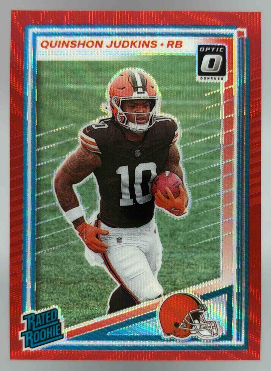 Card image for 2025 Panini Donruss Quinshon Judkins Optic Rated Rookie Preview Red Wave #330 RC Browns