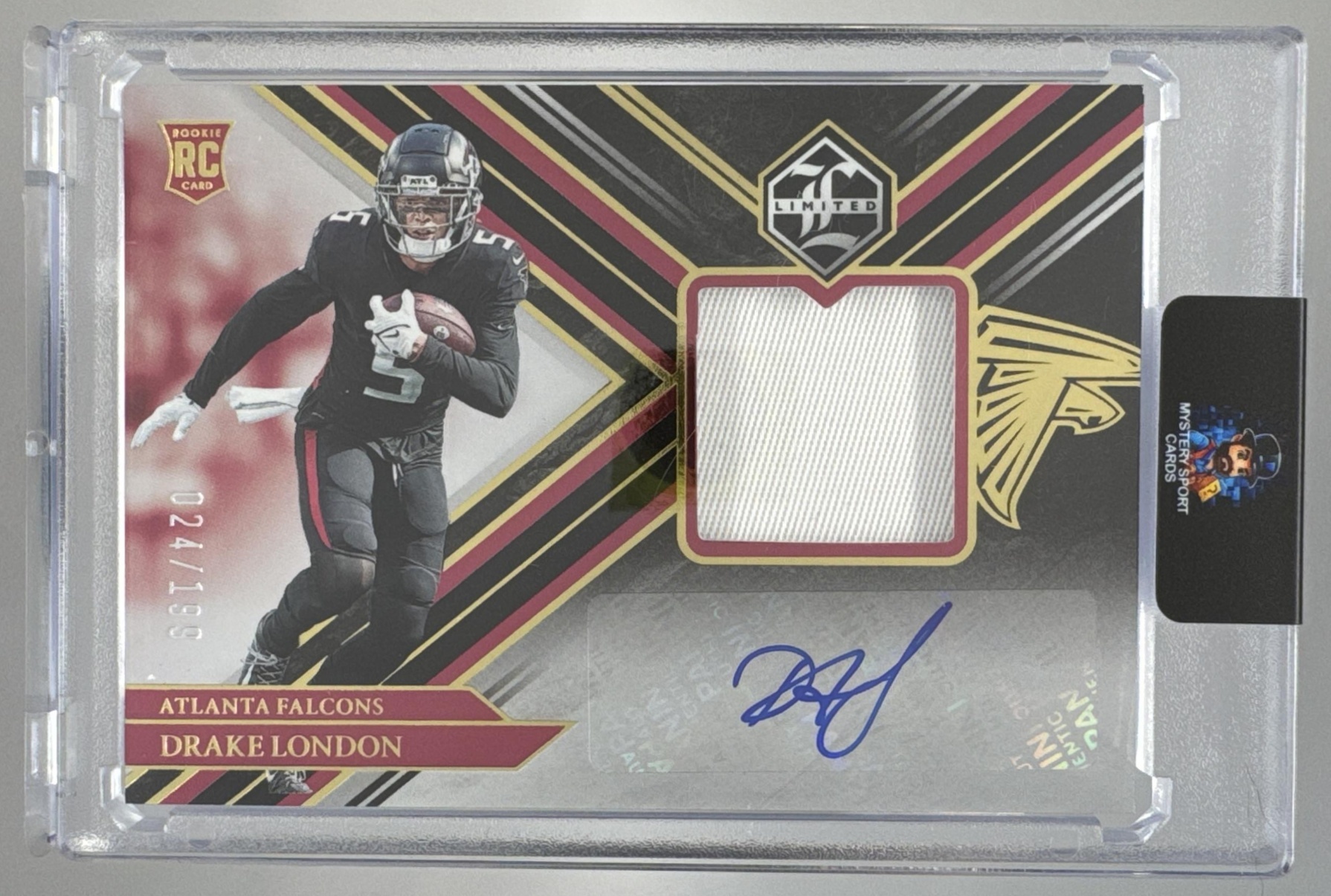 Card image for 2022 Panini Football Limited Drake London /199 #111 MEM Auto RC Atlanta Falcons