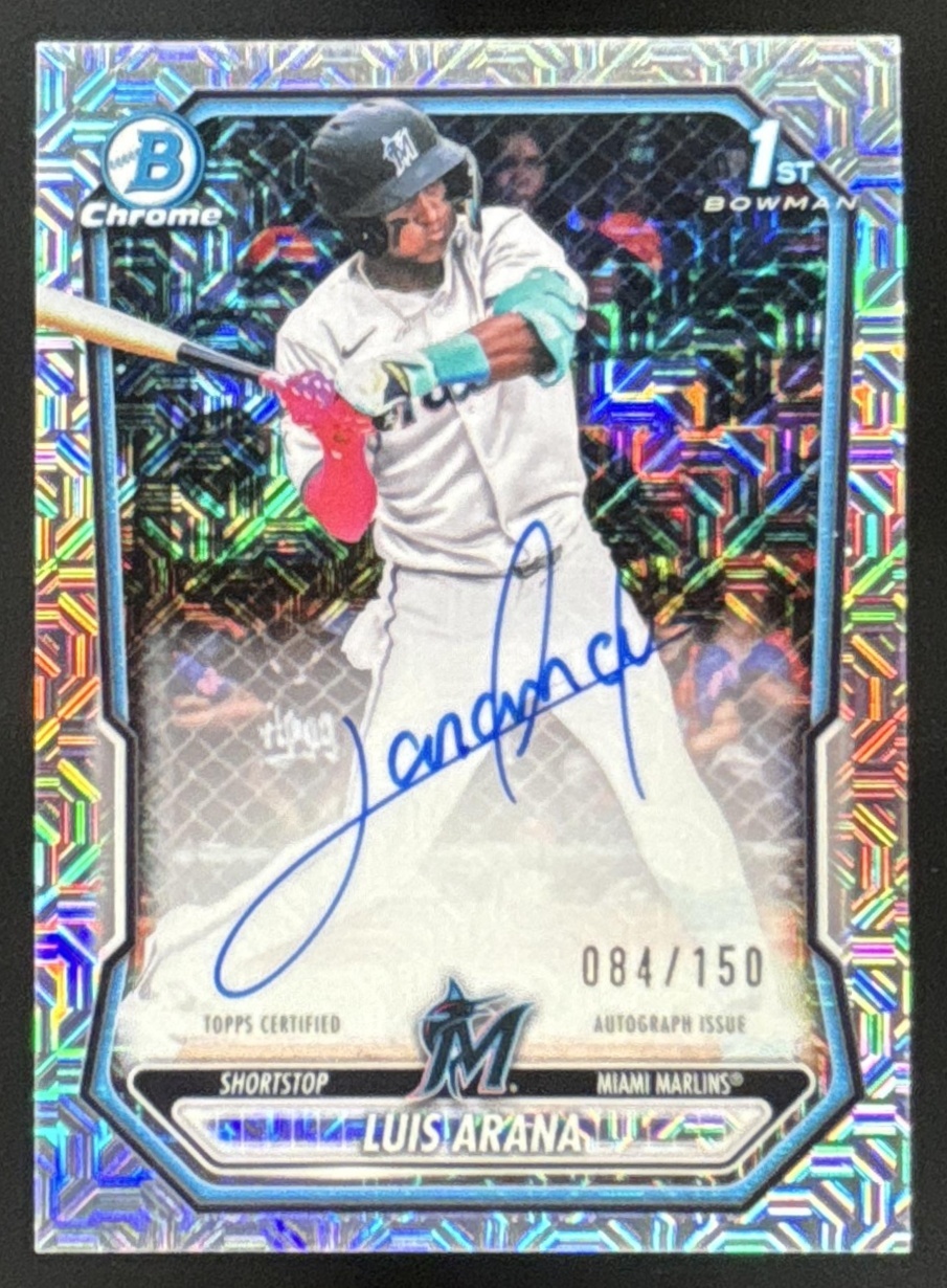 Card image for 2026 Bowman Luis Arana Chrome Auto HTA Choice Refractor /150 1st Prospect