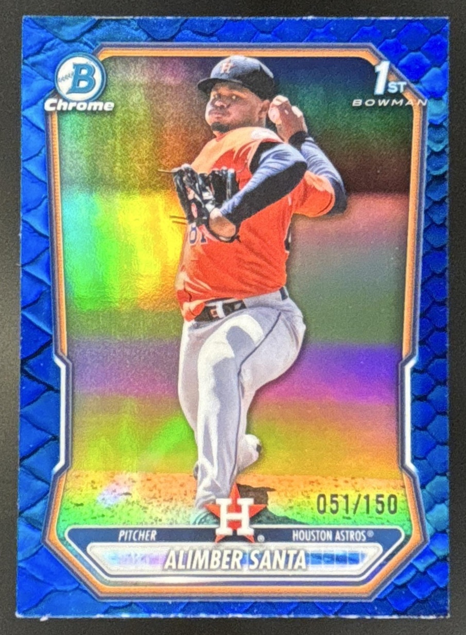 Card image for 2026 Bowman Alimber Santa Chrome Reptilian Blue Refractor /150 1st Prospect