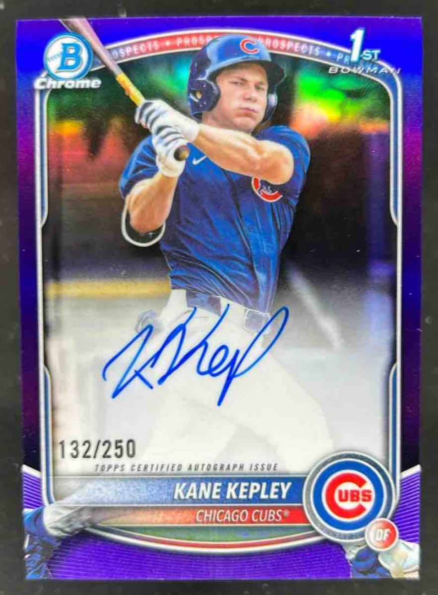 Card image for Kane Kepley 2025 Bowman Draft Chrome Prospect Auto Purple Refractor /250