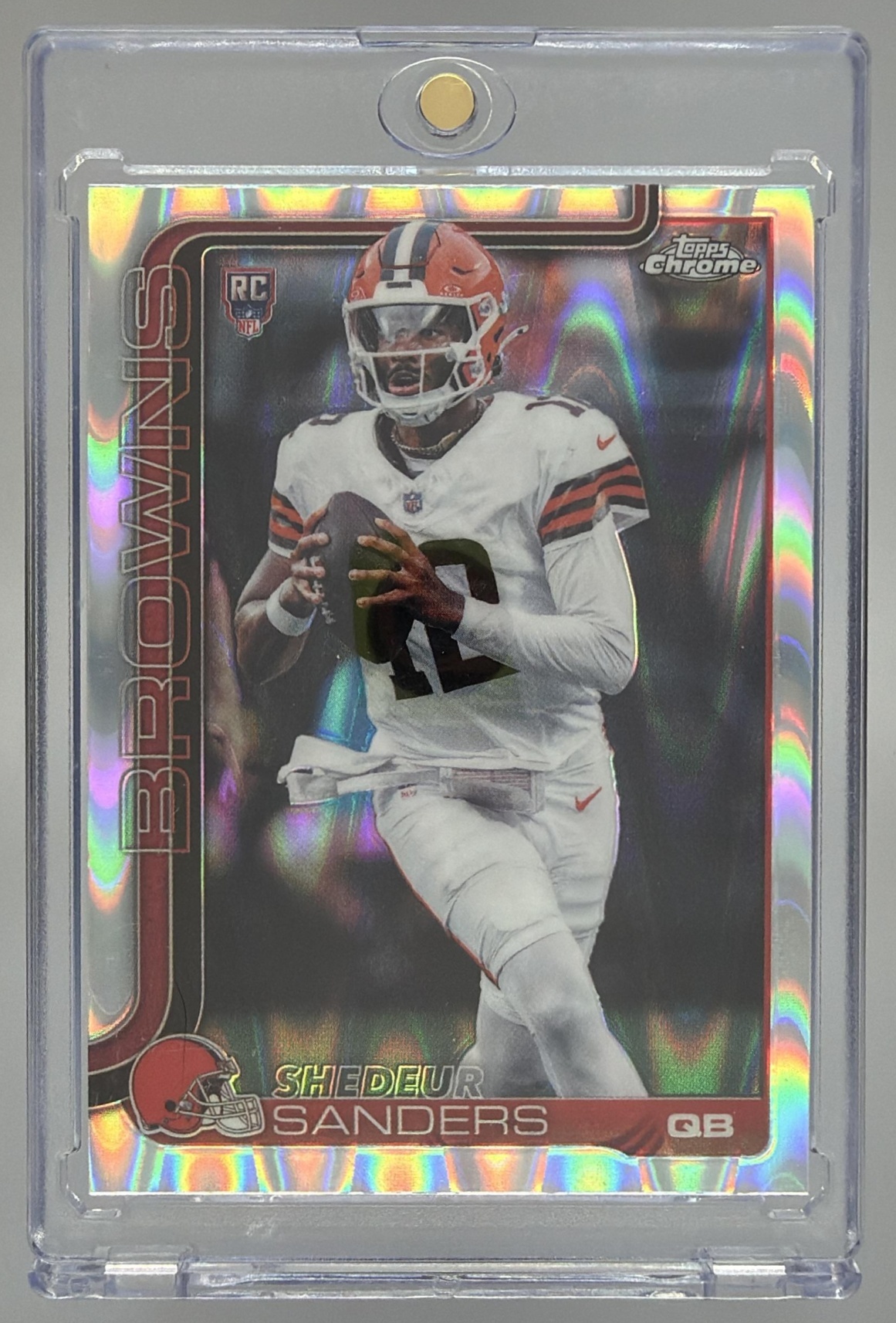 Card image for 2025 Topps Chrome Shedeur Sanders Rookie Refractor #315 RC Browns
