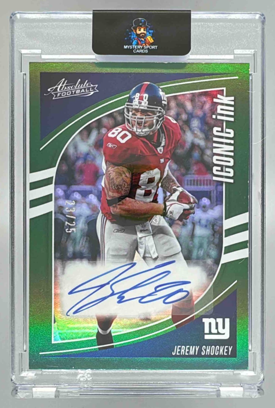 Card image for 2024 Panini Flawless Jeremy Shockey Distinguished Patch Auto /25 #25 MEM Giants