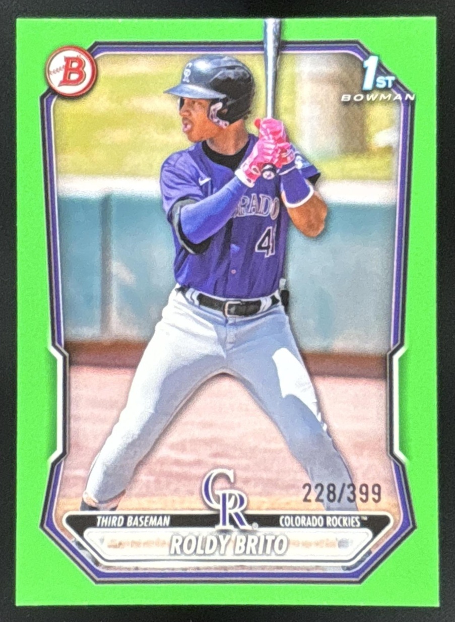 Card image for Roldy Brito 2026 Bowman Neon Green Border /399 Prospects Colorado Rockies