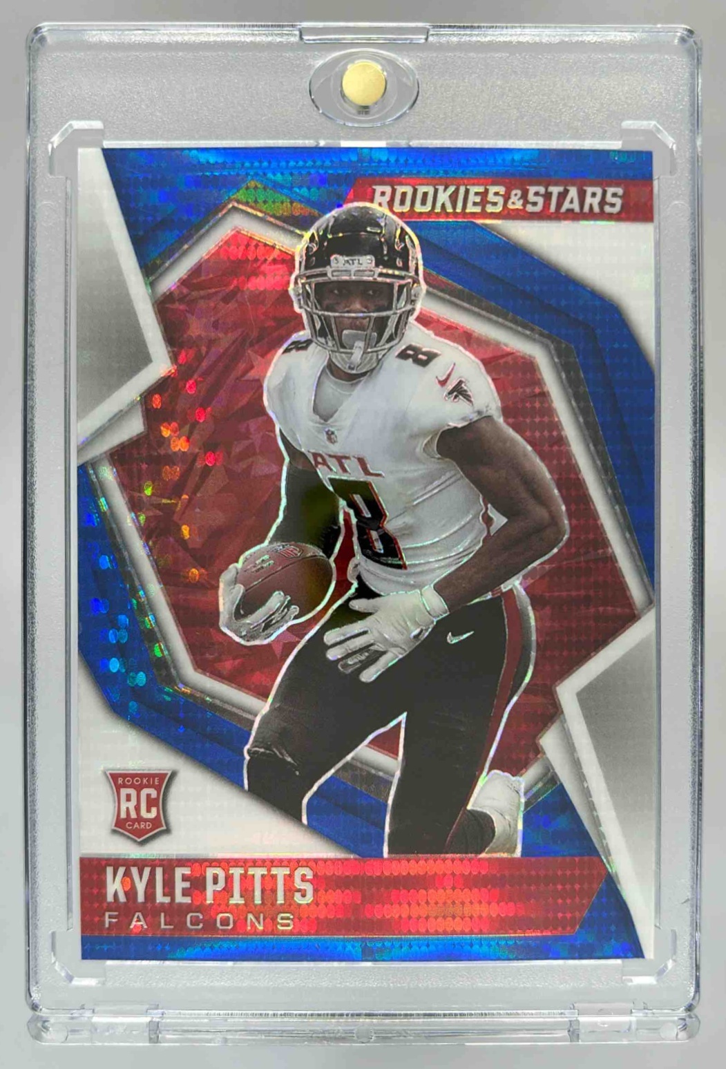 Card image for 2021 Panini Rookies & Stars Kyle Pitts Blue Pulsar Prizm /50 #111 RC Falcons