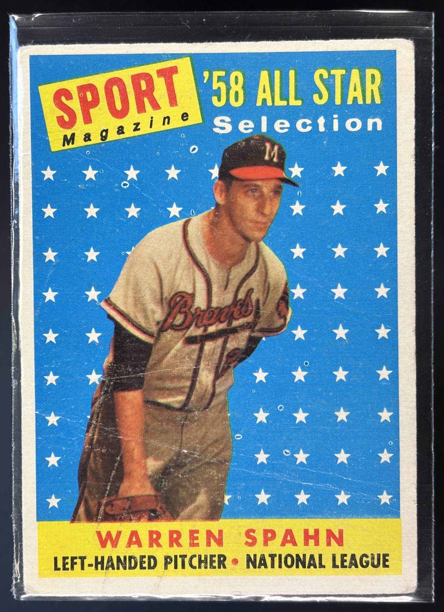 Card image for 1958 TOPPS WARREN SPAHN SPORT MAGAZINE ALL STAR #494