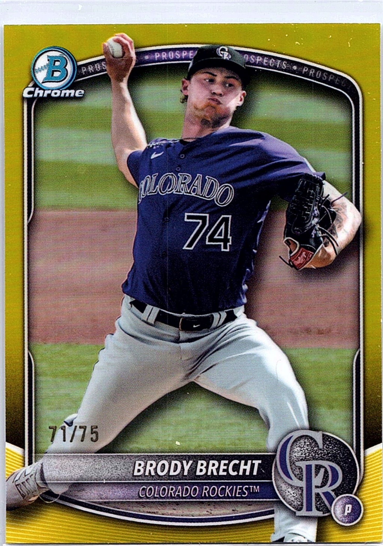 2025 Bowman Draft BRODY BRECHT #BDC-143 Chrome Yellow Refractor /75 Rockies