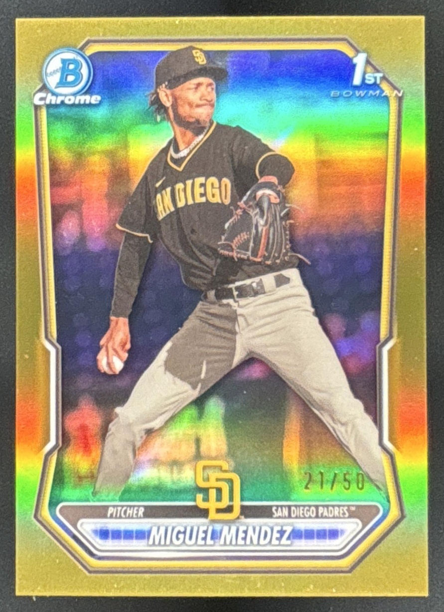 Card image for Miguel Mendez 2026 Bowman Gold Refractor /50 Chrome Prospects San Diego Padres