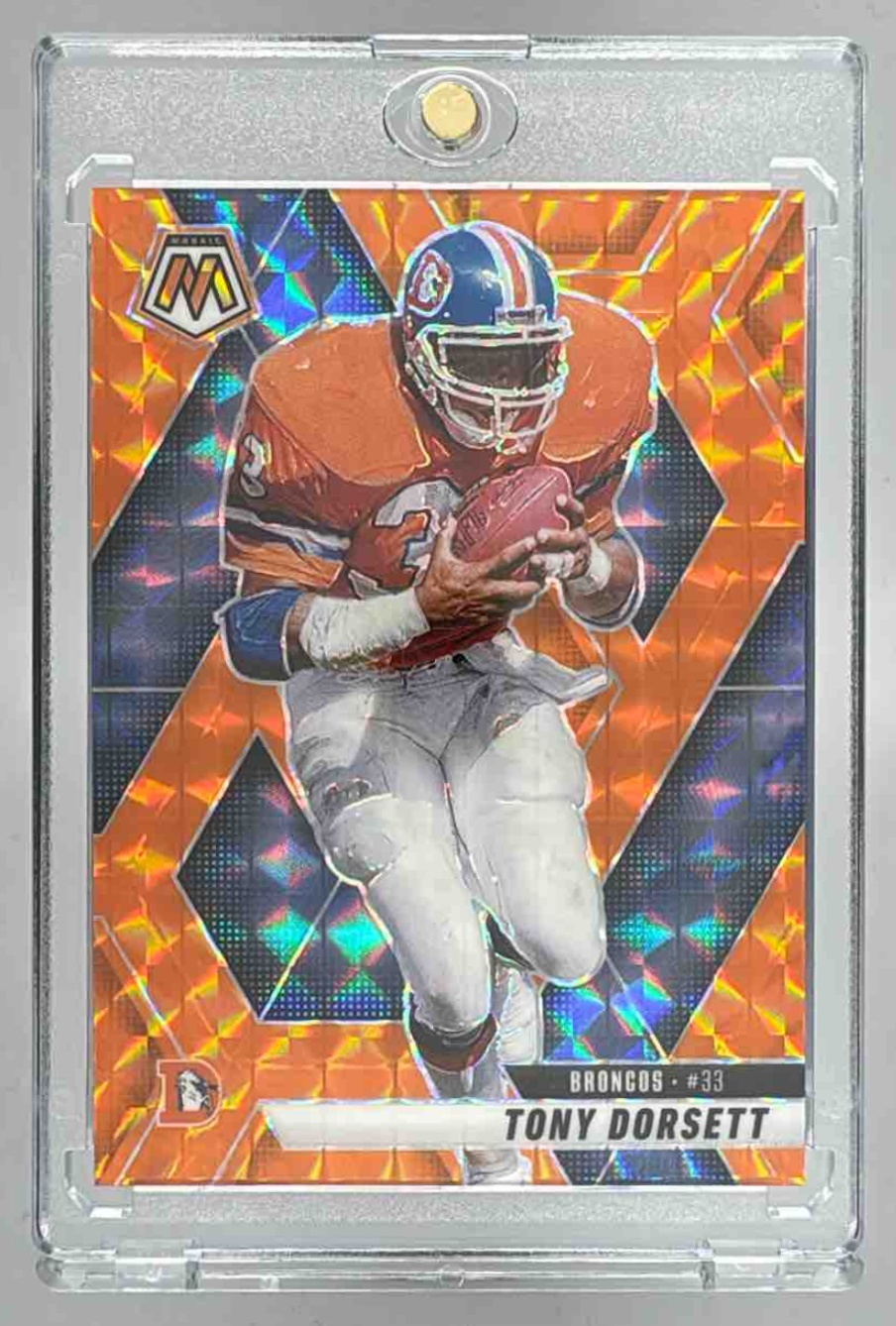 Card image for 2025 Panini Football Mosaic Tony Dorsett Orange Prizm /199 #34 Denver Broncos