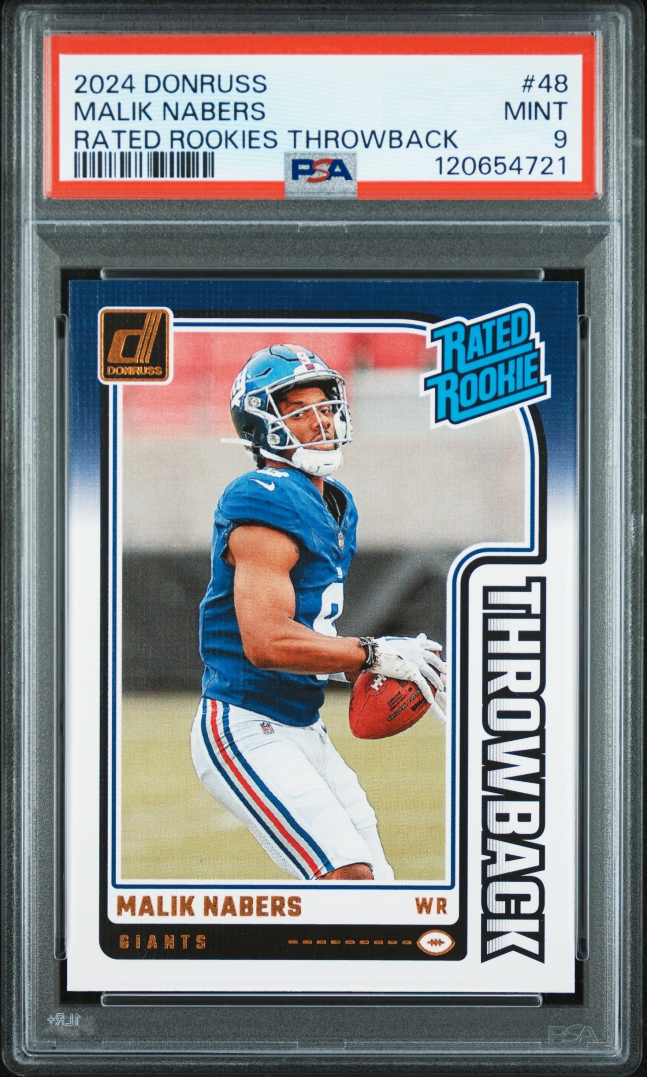 Card image for 2024 Panini Donruss Malik Nabers Rated Rookie Throwback #48 Giants