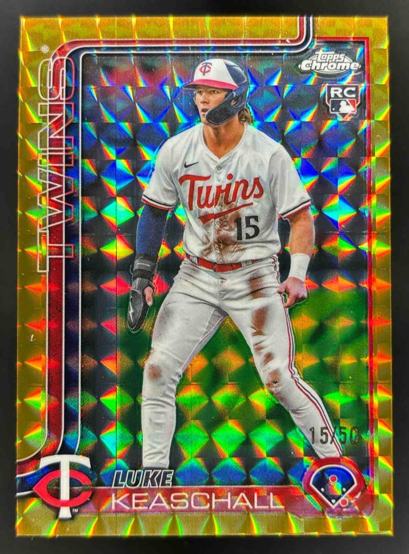 Card image for 2025 Topps Chrome Update Luke Keaschall Gold Geometric Refractor /50 RC