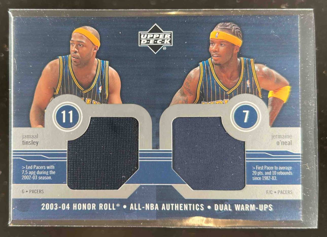 Card image for 2003-04 Upper Deck Honor Roll Jamaal Tinsley / Jermaine O'Neal All NBA Authentics Dual Warm Ups #JT/JO