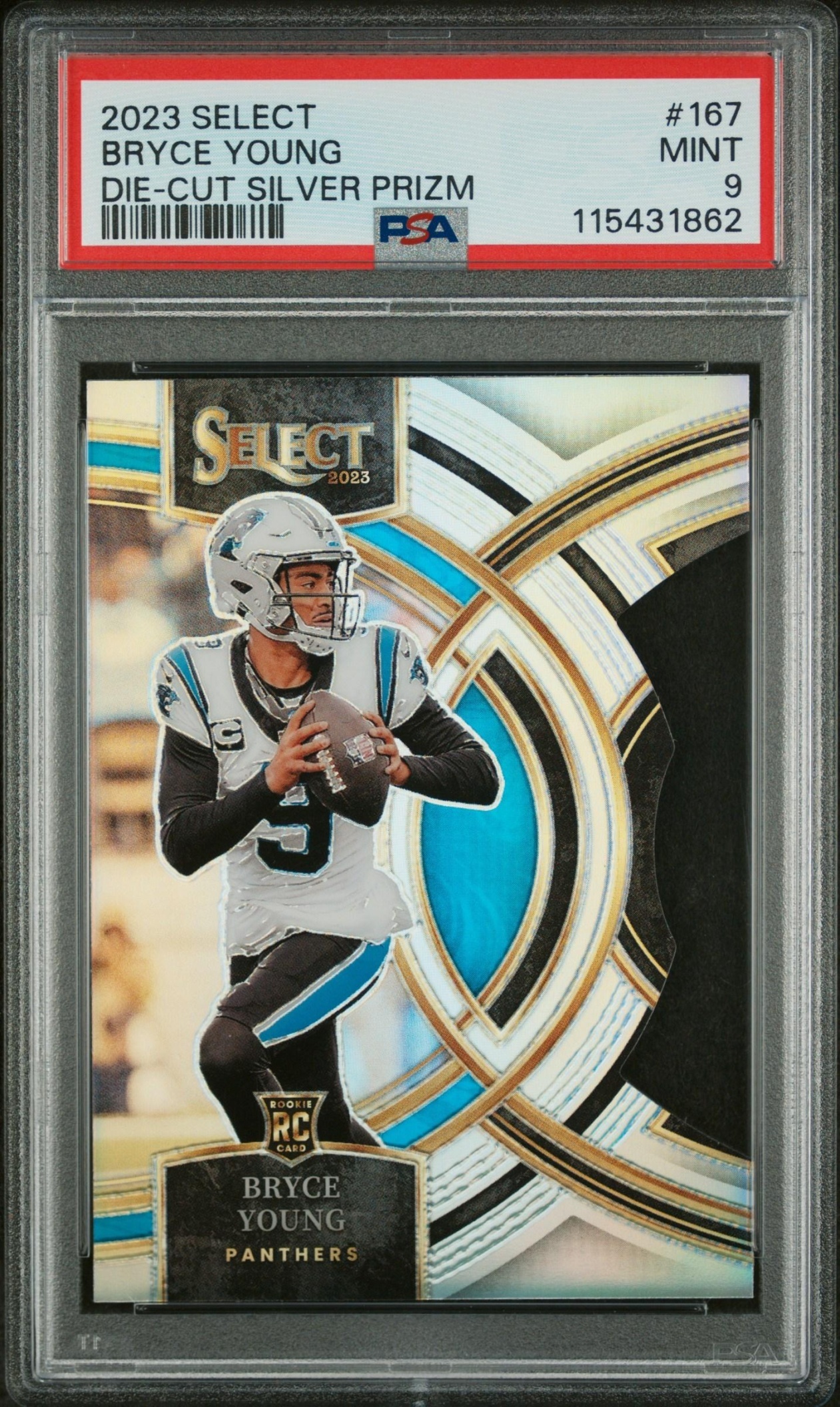 Card image for 2023 Panini Select Bryce Young Silver Prizms #167 RC Premier Level Panthers