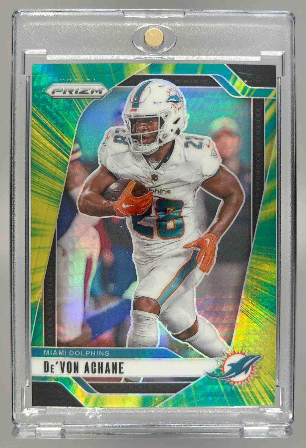 Card image for 2024 Panini Football Prizm De'Von Achane Hyper /180 #176 Miami Dolphins