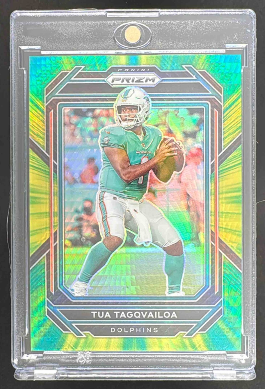 Card image for 2023 Panini Football Prizm Tua Tagovailoa Hyper /175 #190 Miami Dolphins