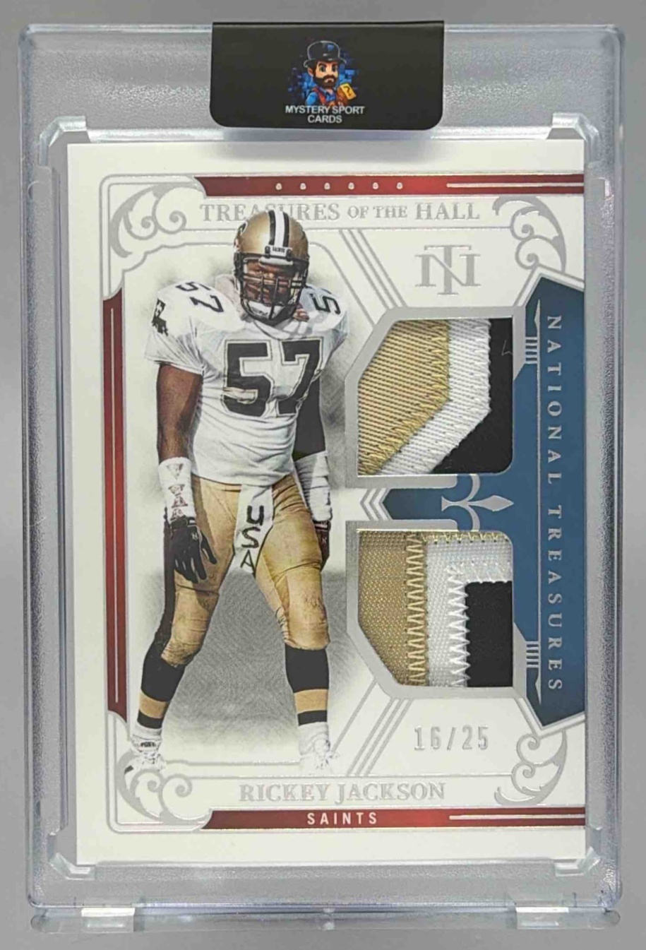 Card image for 2025 Panini National Treasures Rickey Jackson of the Hall /25 #TOTH-RJN MEM Saints