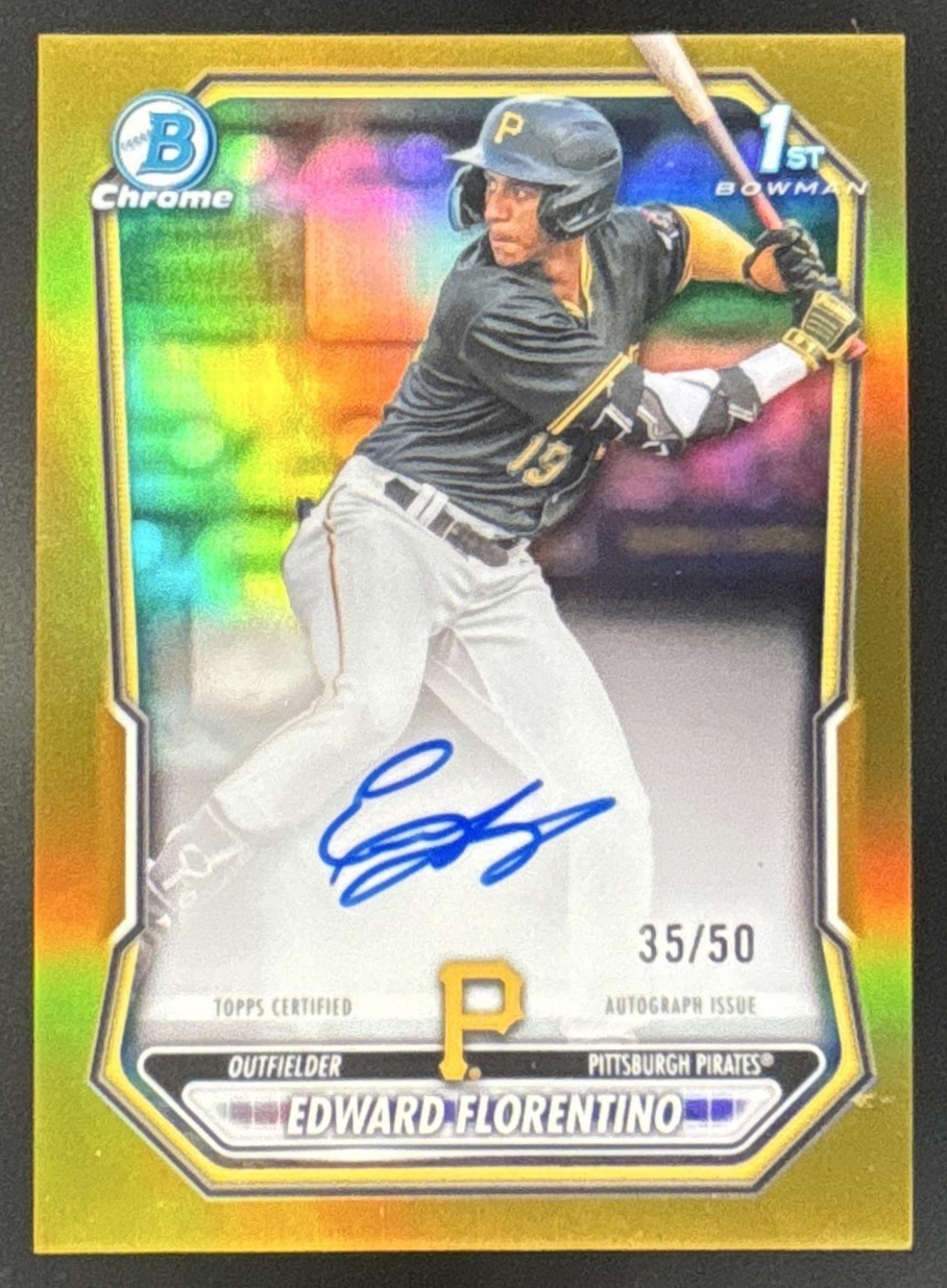 Card image for 2026 Bowman Edward Florentino Chrome Auto Gold Refractor /50 1st Prospect