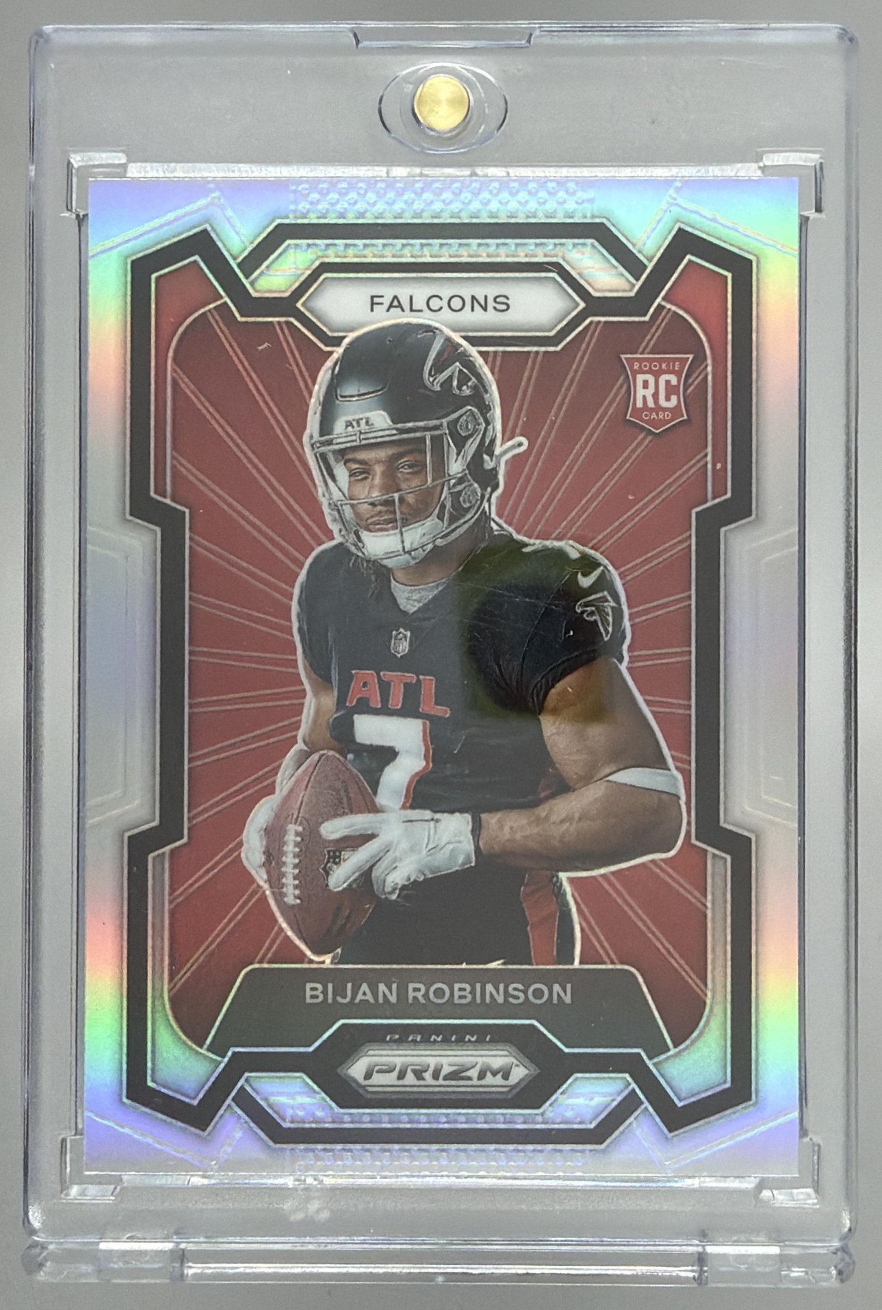 Card image for 2023 Panini Prizm Bijan Robinson Rookie Variations Prizms Silver #305 RC Falcons