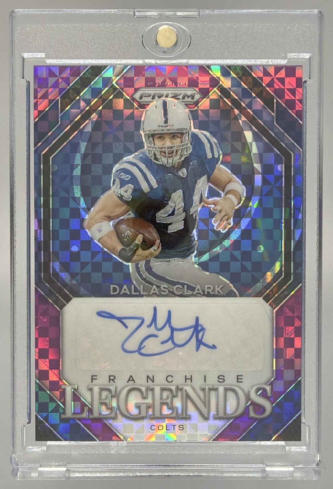 Card image for 2023 Panini Prizm Dallas Clark Franchise Legends Signatures Purple Power /49 #FL-DC Auto Colts