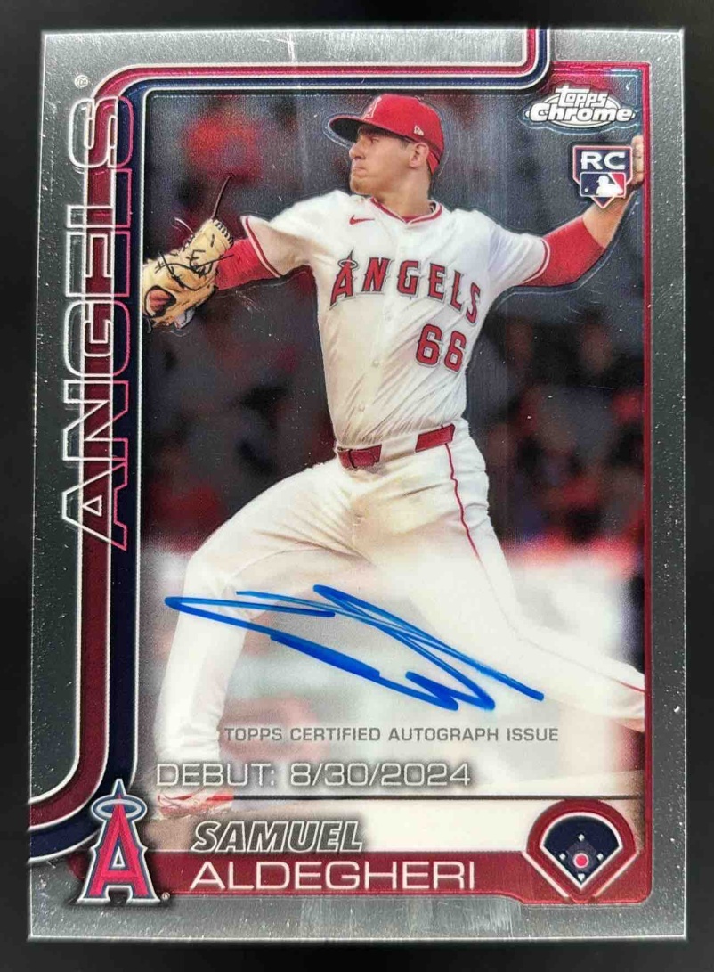 Card image for 2025 Topps Chrome Update Samuel Aldegheri Rookie Debut Auto #CRDA-SA RC Angels