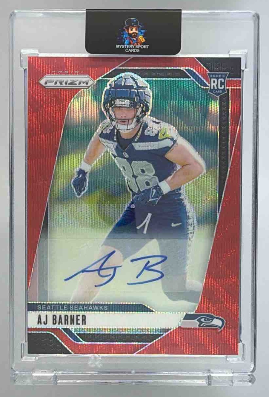 Card image for 2024 Panini Football Prizm AJ Barner Auto No Huddle #304 RC Seattle Seahawks