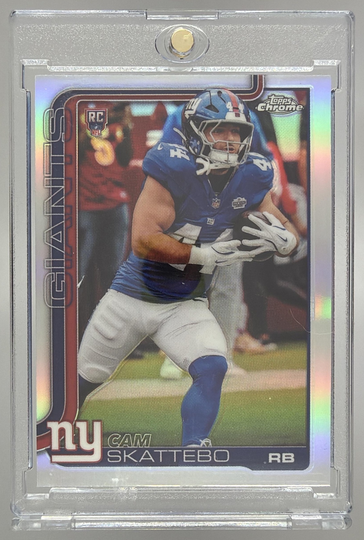 Card image for 2025 Topps Football Chrome Cam Skattebo Rookie Refractor #331 RC New York Giants