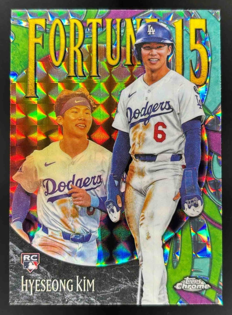 Card image for 2025 Topps Chrome Update Hyeseong Kim Fortune 15 Geometric Refractor RC