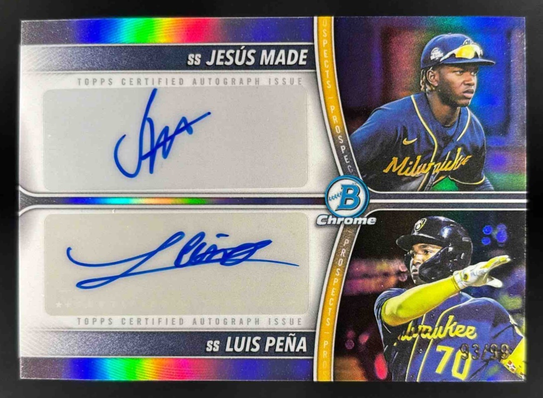 Card image for 2025 Bowman Draft Jesus Made Luis Pena Prospect Dual Auto /99 #PDA-MP Brewers